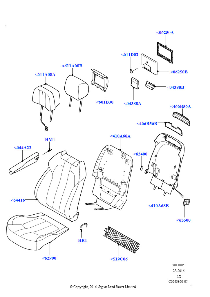 Схема - Обивка подушки переднего левого сидения RRS 2014