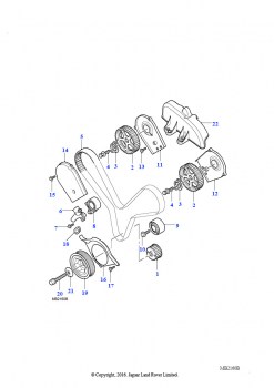 Ремень ГРМ, крышка ремня ГРМ - передний (2,5 л KV6 бензин, Автоматическая коробка передач)