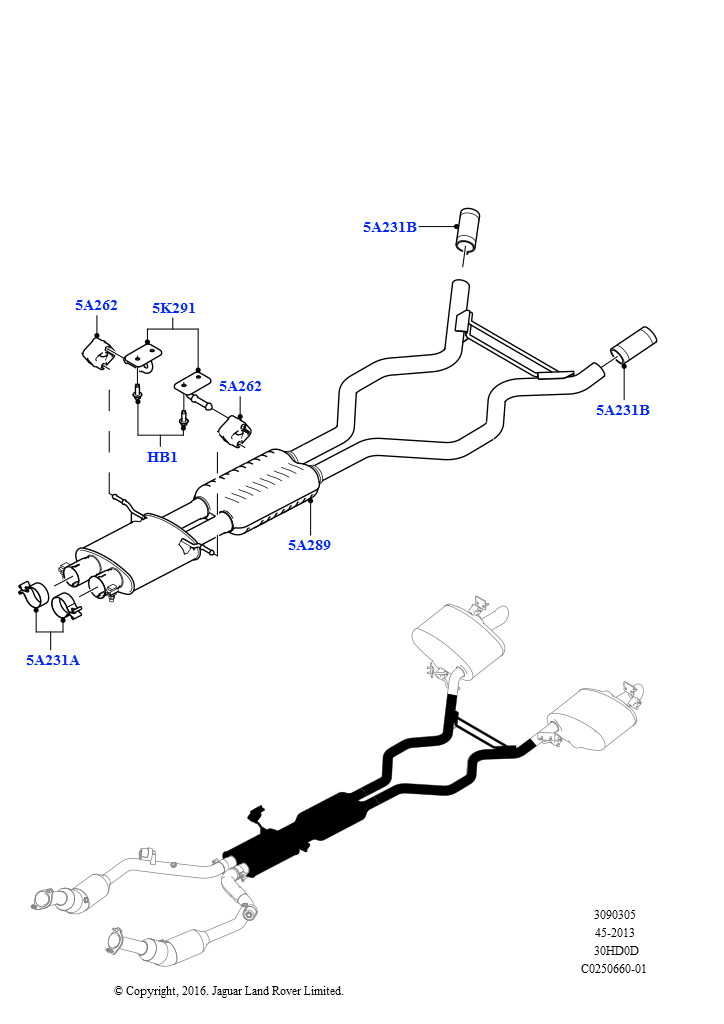Схема - Резонатор (в сборе с глушителями) б/у 3.0L DOHC GDI SC V6 RRS 2014-