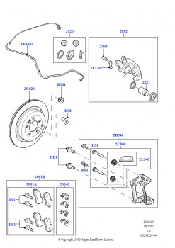 Диски и суппорты задних тормозов (Дизель 3,0 л 24V DOHC V6 TC, 5,0 л OHC SGDI NA V8 бензин - AJ133)