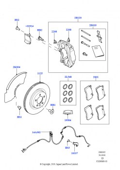 Диски и суппорты передних тормозов (Сборка на заводе в г. Солихалл, Передний диск и суппорт, размер 19)